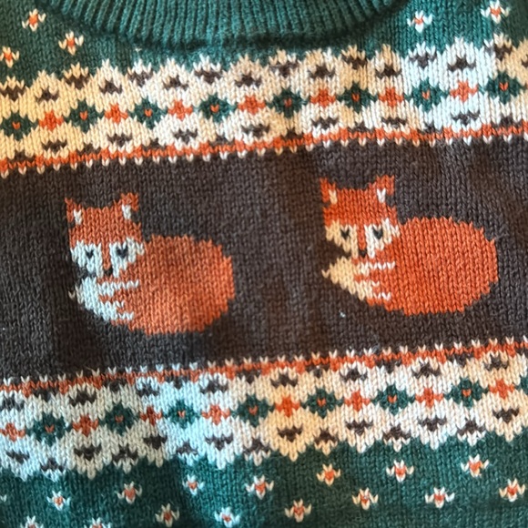 4T Forest Green Fair Isle Sweater Dress with Fox motif - Picture 4 of 4